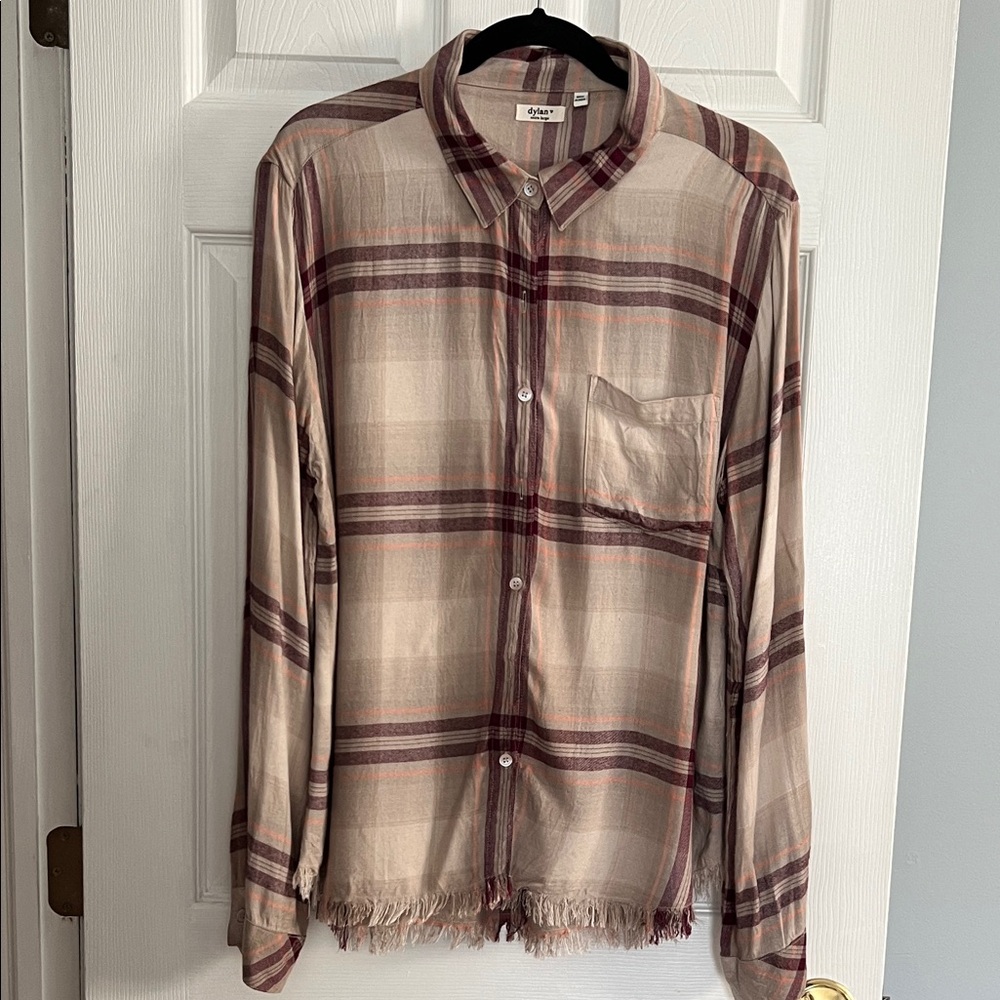 Dylan Plaid Button-Up Shirt in Beige and Purple XL